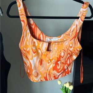 Zara Vibrant Orange Swirl Crop Top